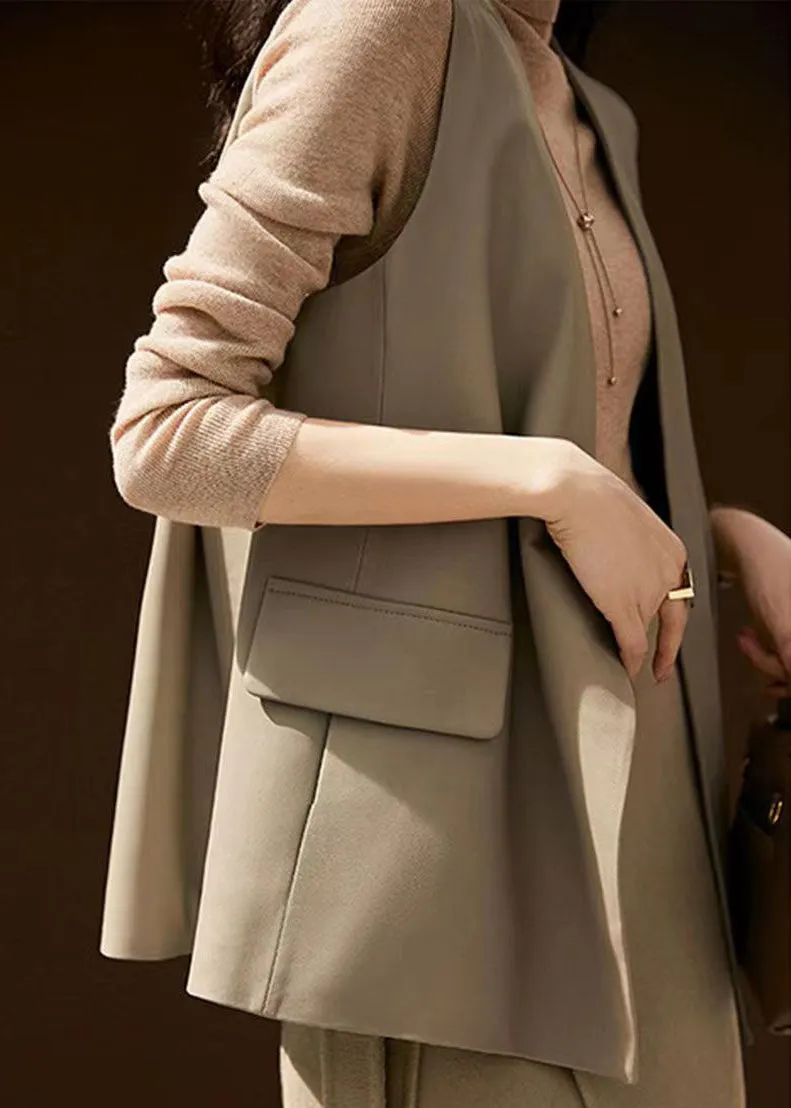 Chic Grey V Neck Patchwork Sheepskin Vest Sleeveless LY9631