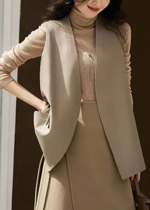 Chic Grey V Neck Patchwork Sheepskin Vest Sleeveless LY9631