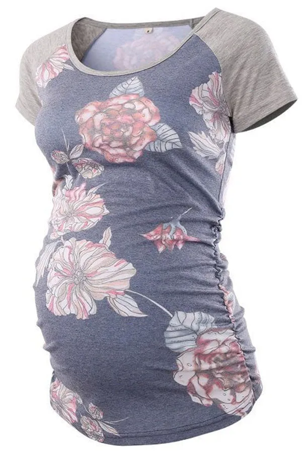 Comfortable Maternity Top Rose Short-Sleeved Pregnancy Tee