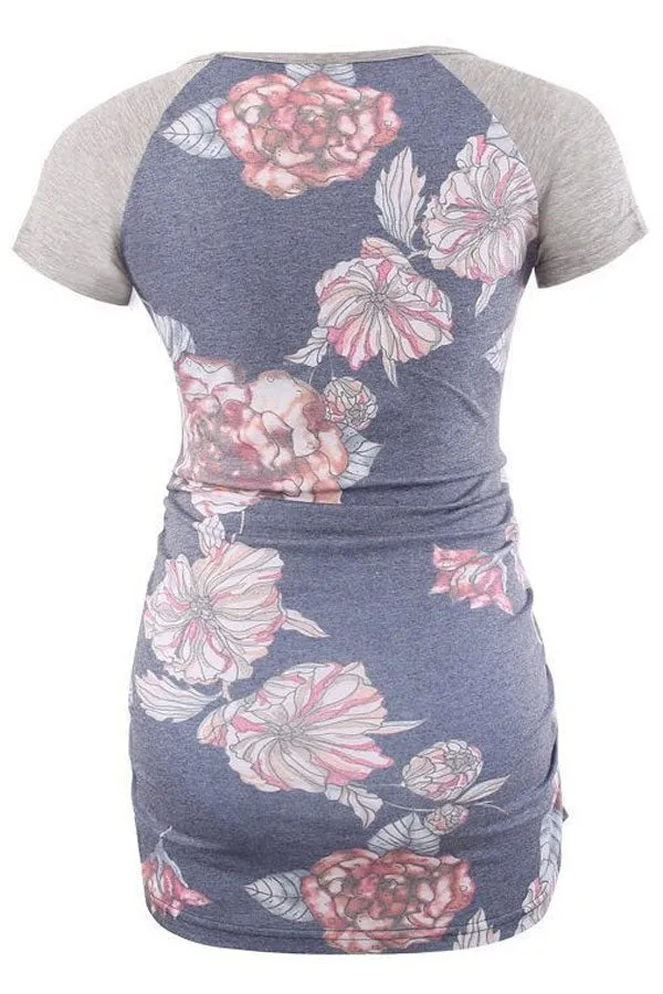 Comfortable Maternity Top Rose Short-Sleeved Pregnancy Tee