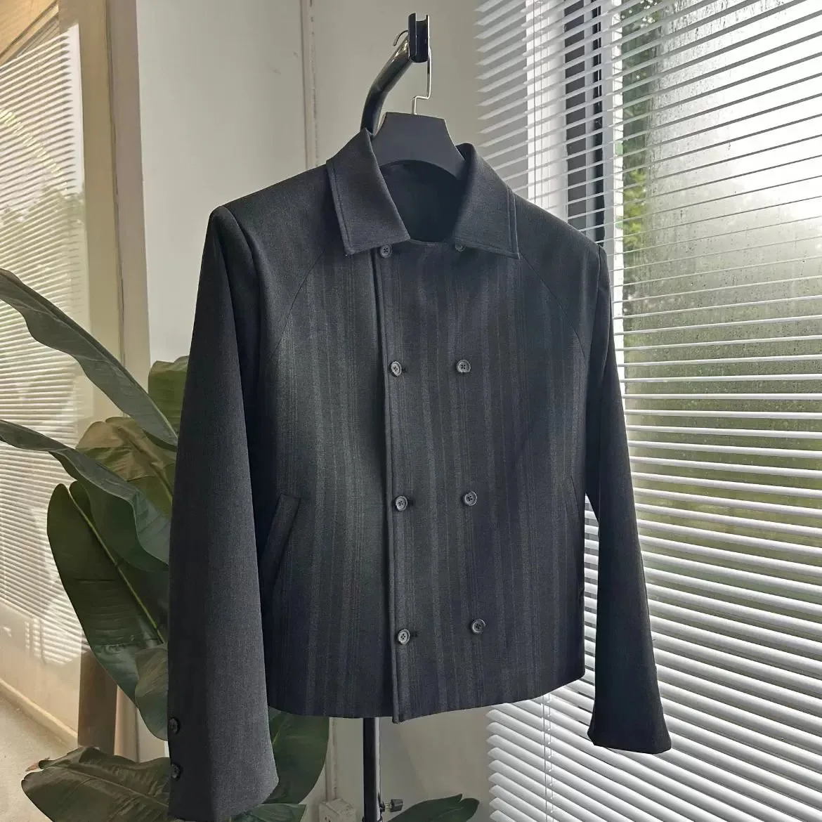 Convertible Double Breasted Wool Blazer