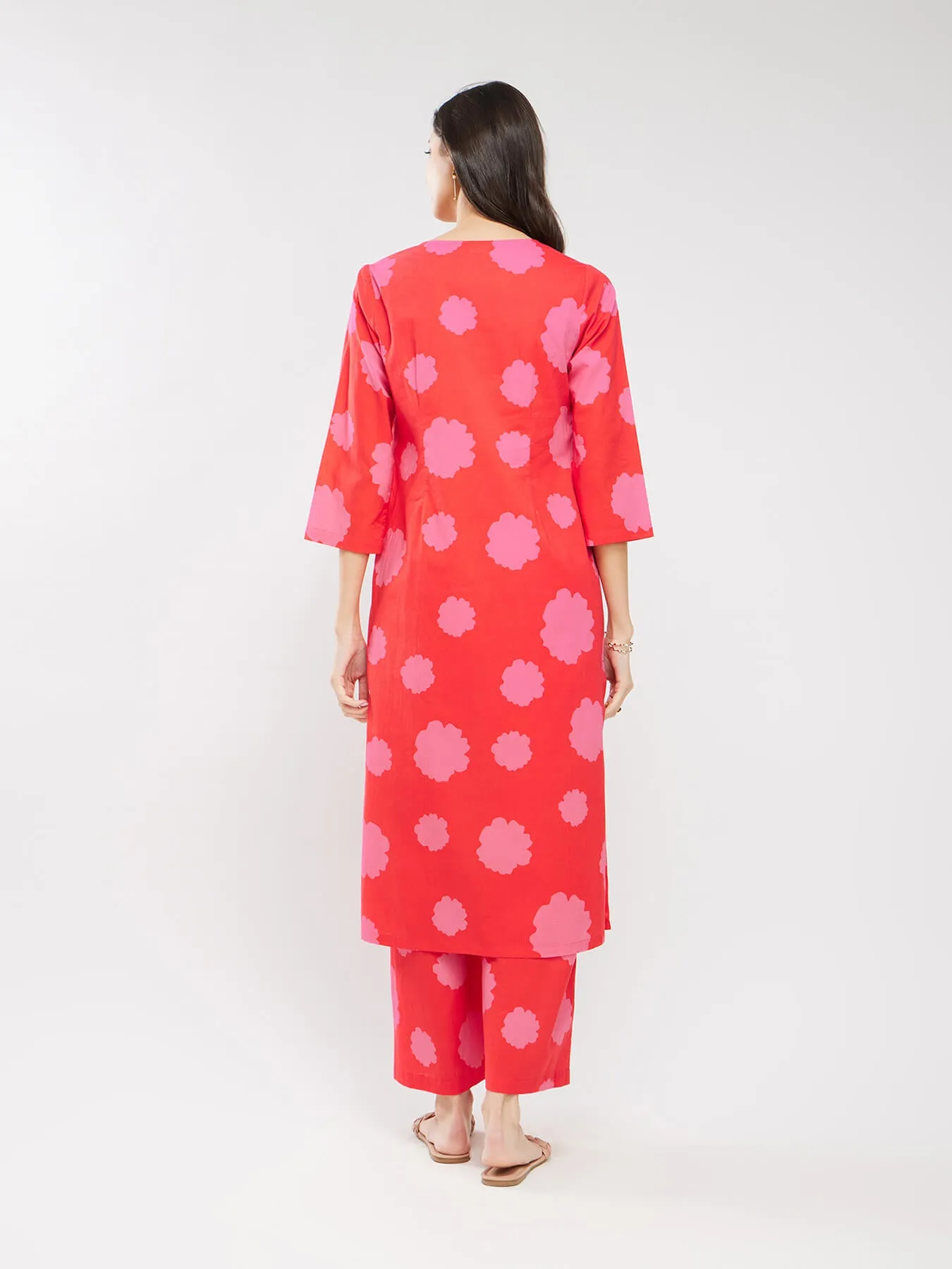 Cotton Floral Kurta Set - Pink