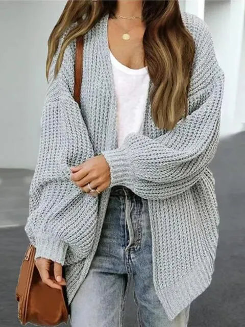 Cozy Defense Knitted Lantern Sleeve Cardigan