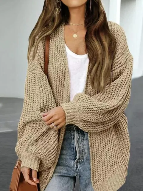 Cozy Defense Knitted Lantern Sleeve Cardigan