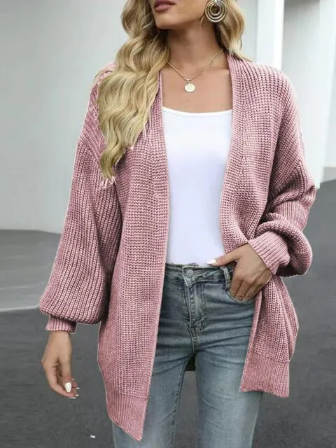 Cozy Defense Knitted Lantern Sleeve Cardigan