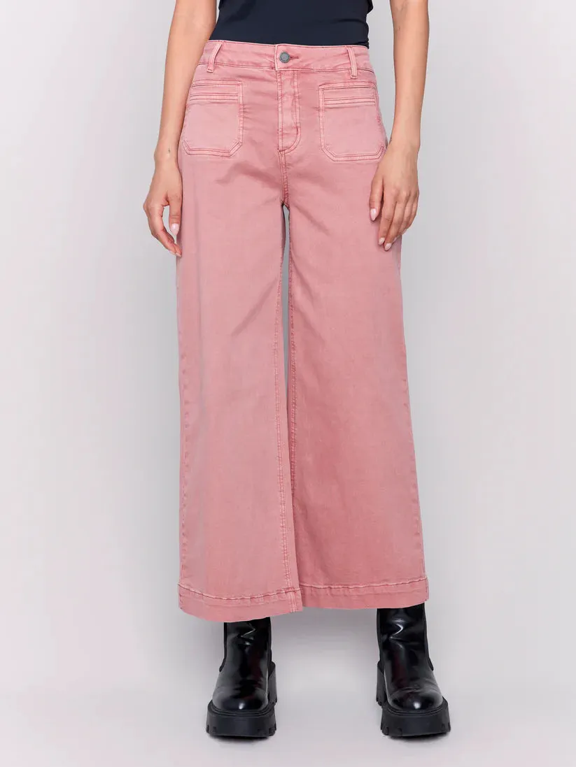 Cropped Flare Leg Front Patch Pocket Pants - Woodrose