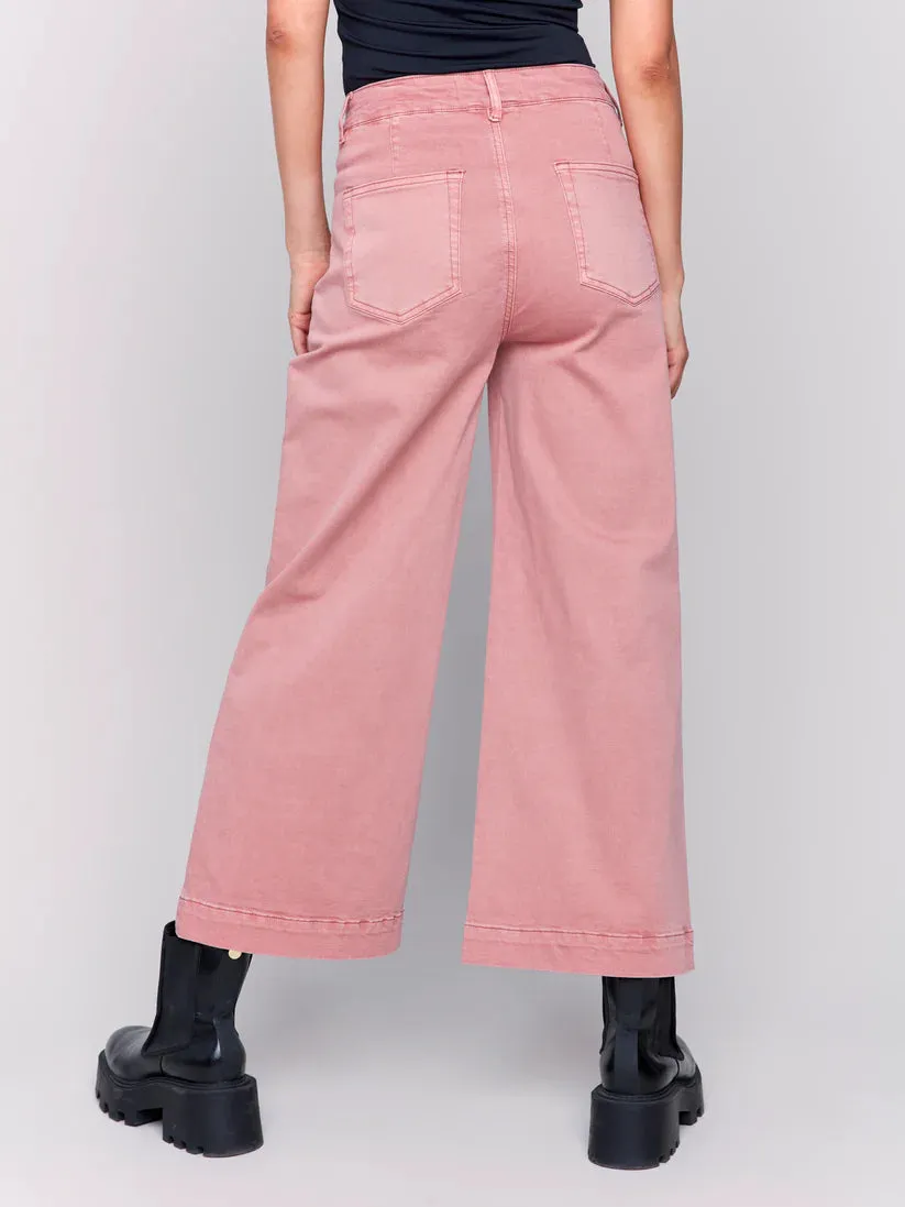 Cropped Flare Leg Front Patch Pocket Pants - Woodrose