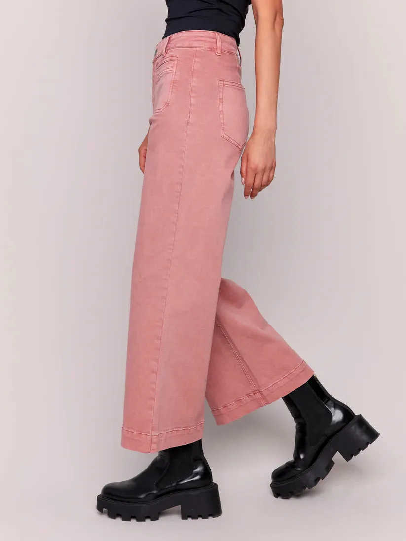 Cropped Flare Leg Front Patch Pocket Pants - Woodrose