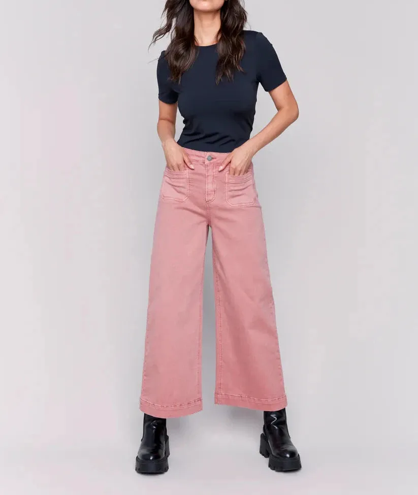 Cropped Flare Leg Front Patch Pocket Pants - Woodrose