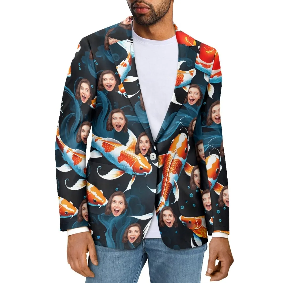 Custom Face Goldfish Pattern Couple Casual Blazers Coat