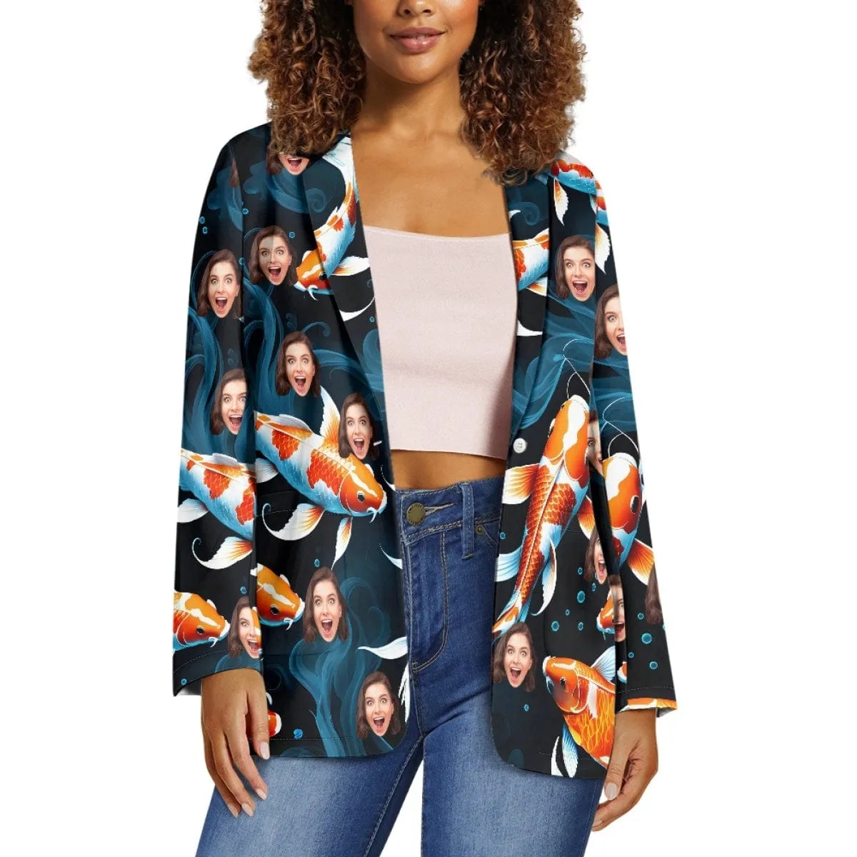 Custom Face Goldfish Pattern Couple Casual Blazers Coat