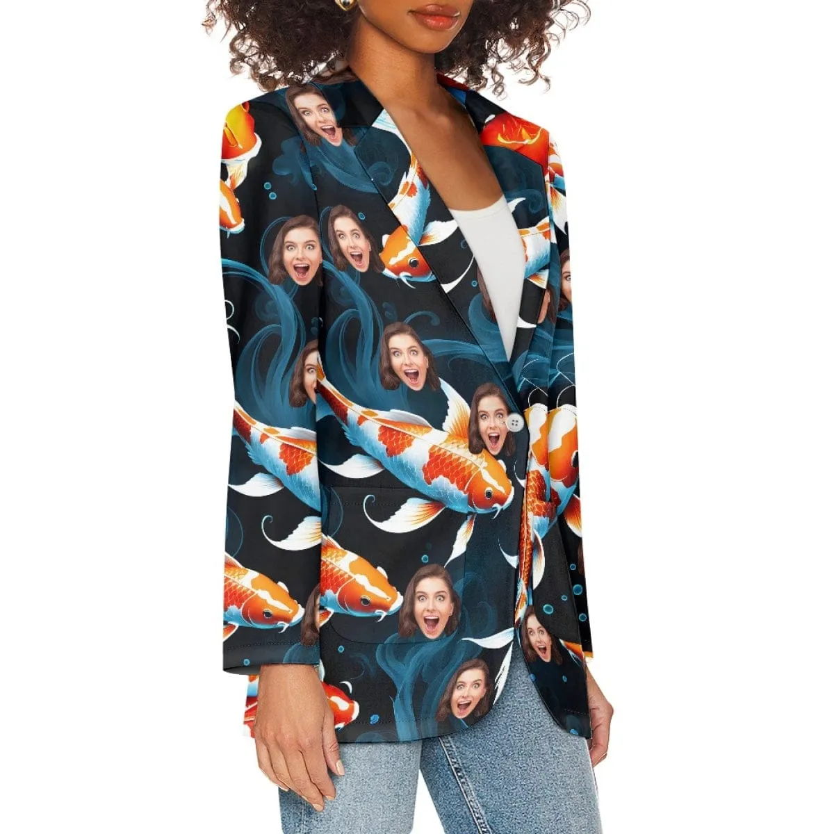Custom Face Goldfish Pattern Couple Casual Blazers Coat