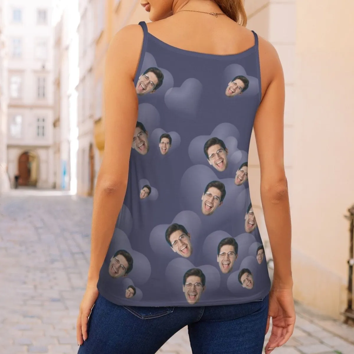 Custom Face Heart Purple Top Sexy Women's V-Neck Chain Cami Tank Top