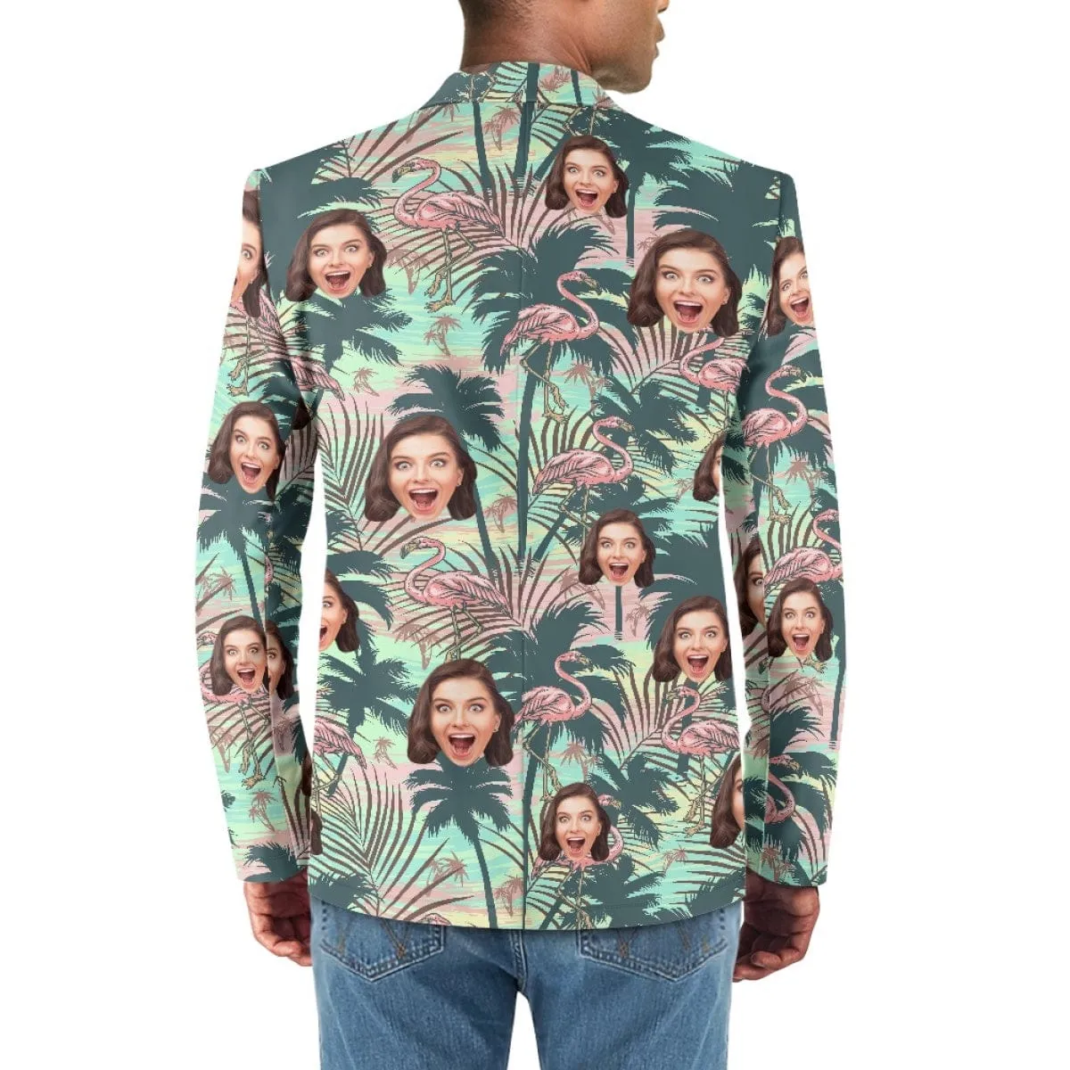 Custom Face Pink Flamingo Couple Casual Blazers Coat