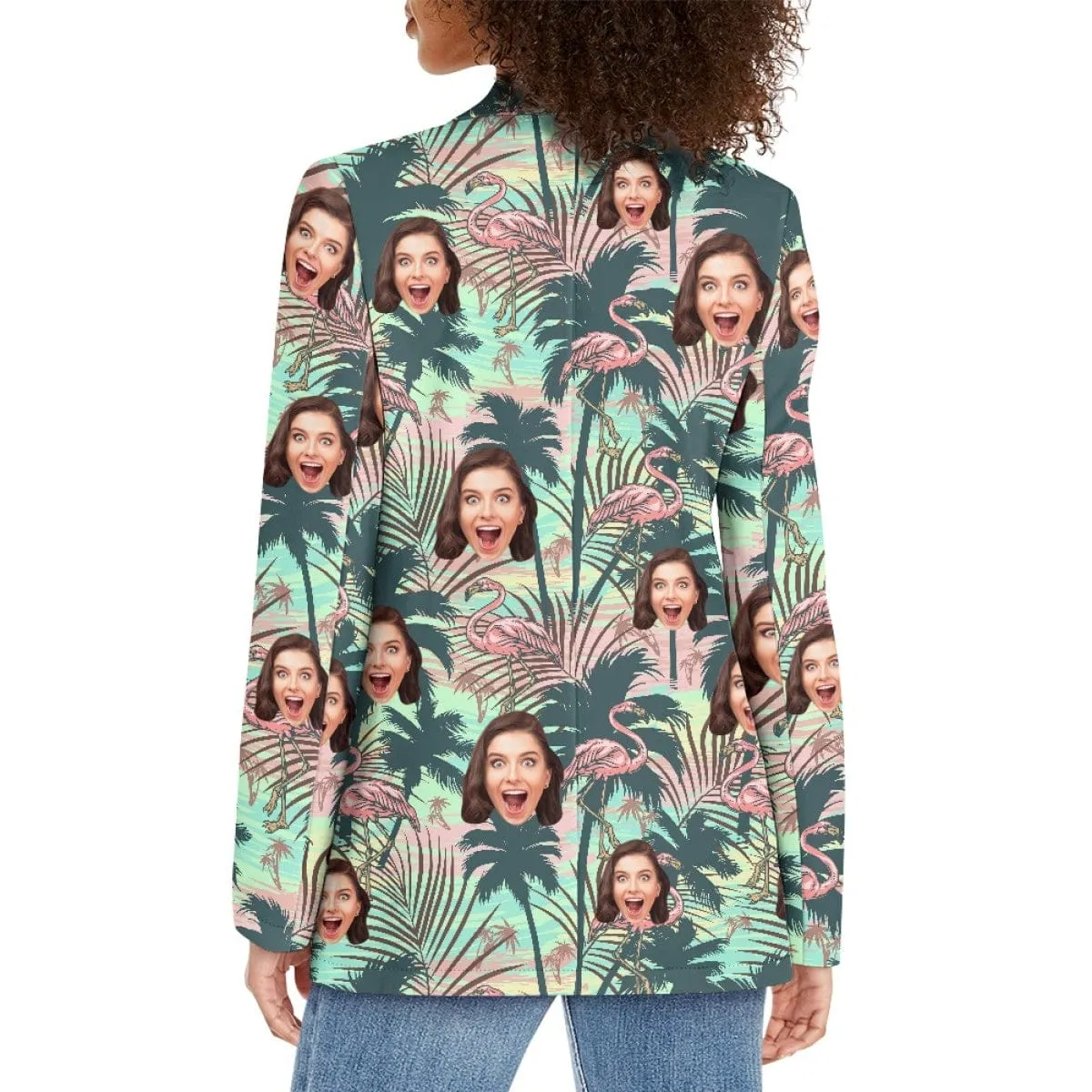 Custom Face Pink Flamingo Couple Casual Blazers Coat