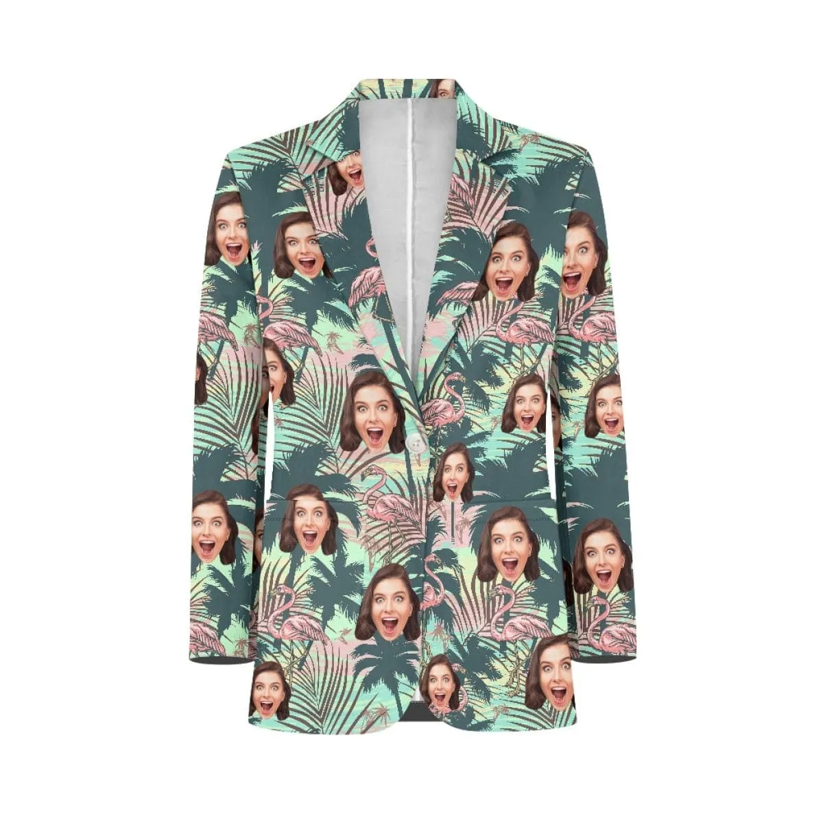 Custom Face Pink Flamingo Couple Casual Blazers Coat