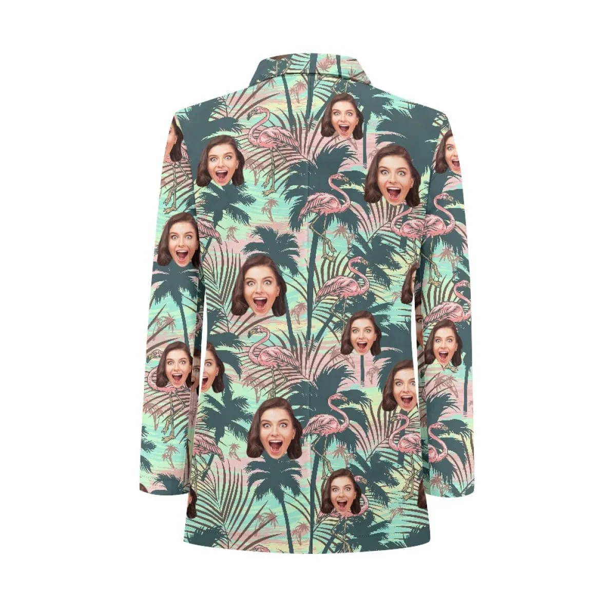 Custom Face Pink Flamingo Couple Casual Blazers Coat
