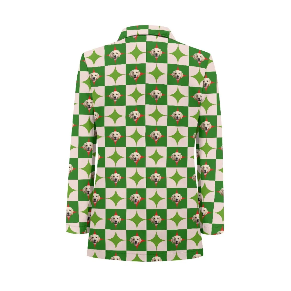 Custom Pet Face Green Grid Blazers Ties Personalized Jacket Casual Coats For Men Women