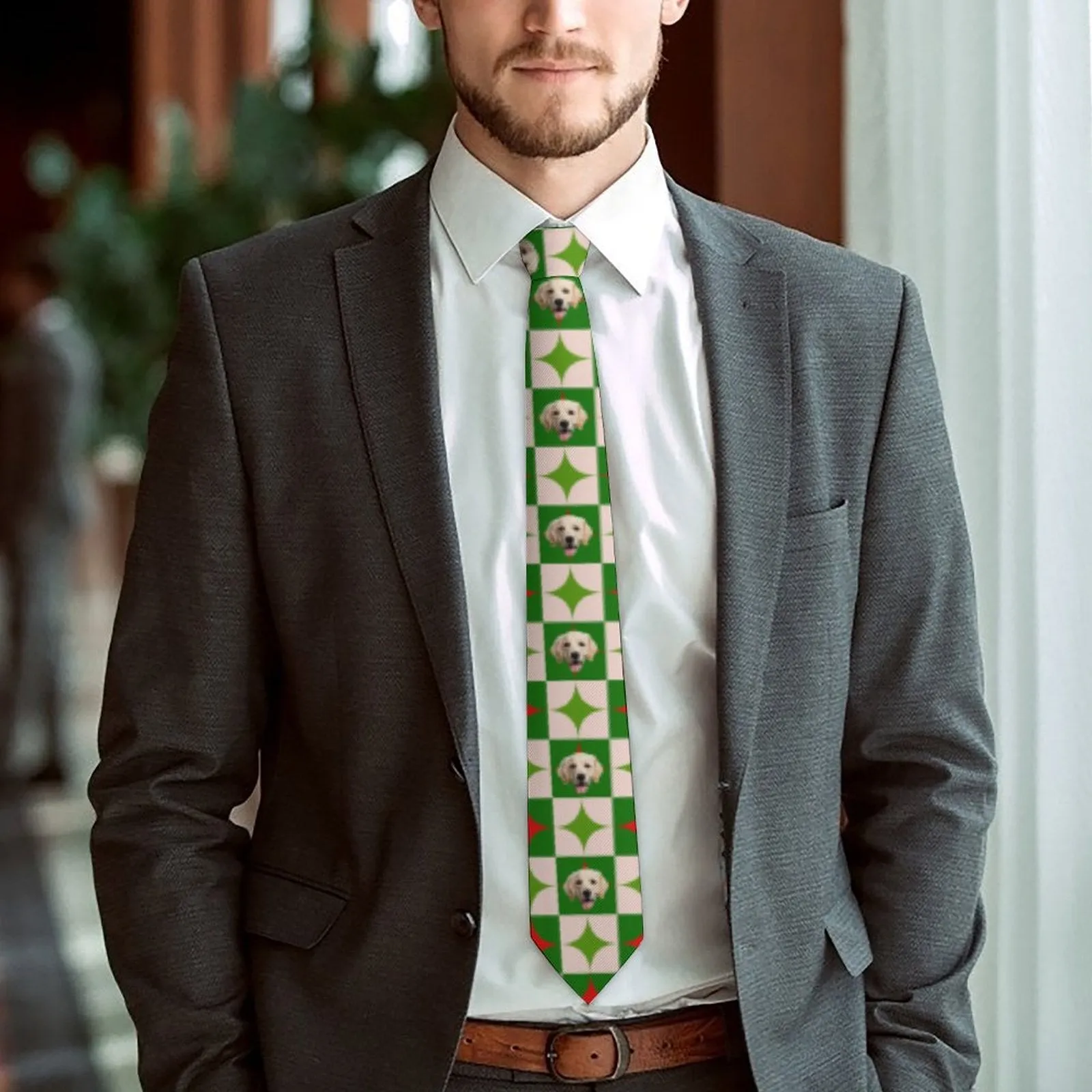 Custom Pet Face Green Grid Blazers Ties Personalized Jacket Casual Coats For Men Women