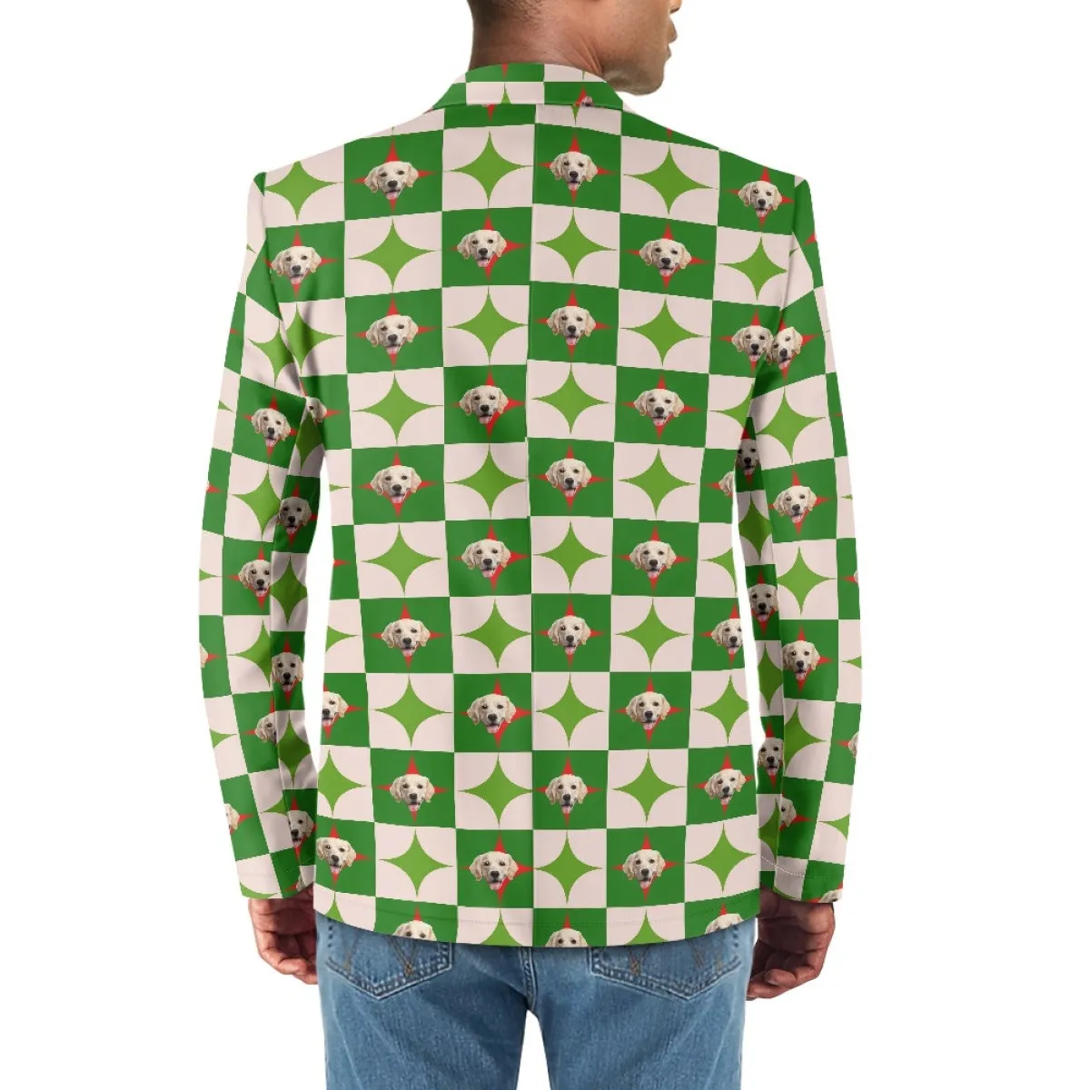 Custom Pet Face Green Grid Blazers Ties Personalized Jacket Casual Coats For Men Women