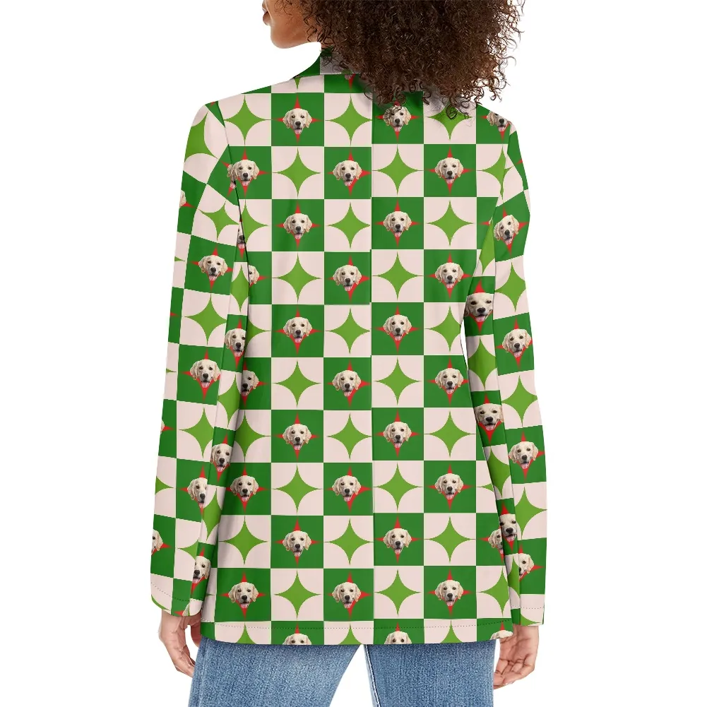 Custom Pet Face Green Grid Blazers Ties Personalized Jacket Casual Coats For Men Women