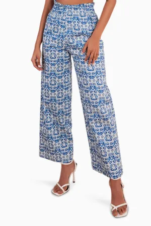 Denim Abstract Print Paper Bag Pant