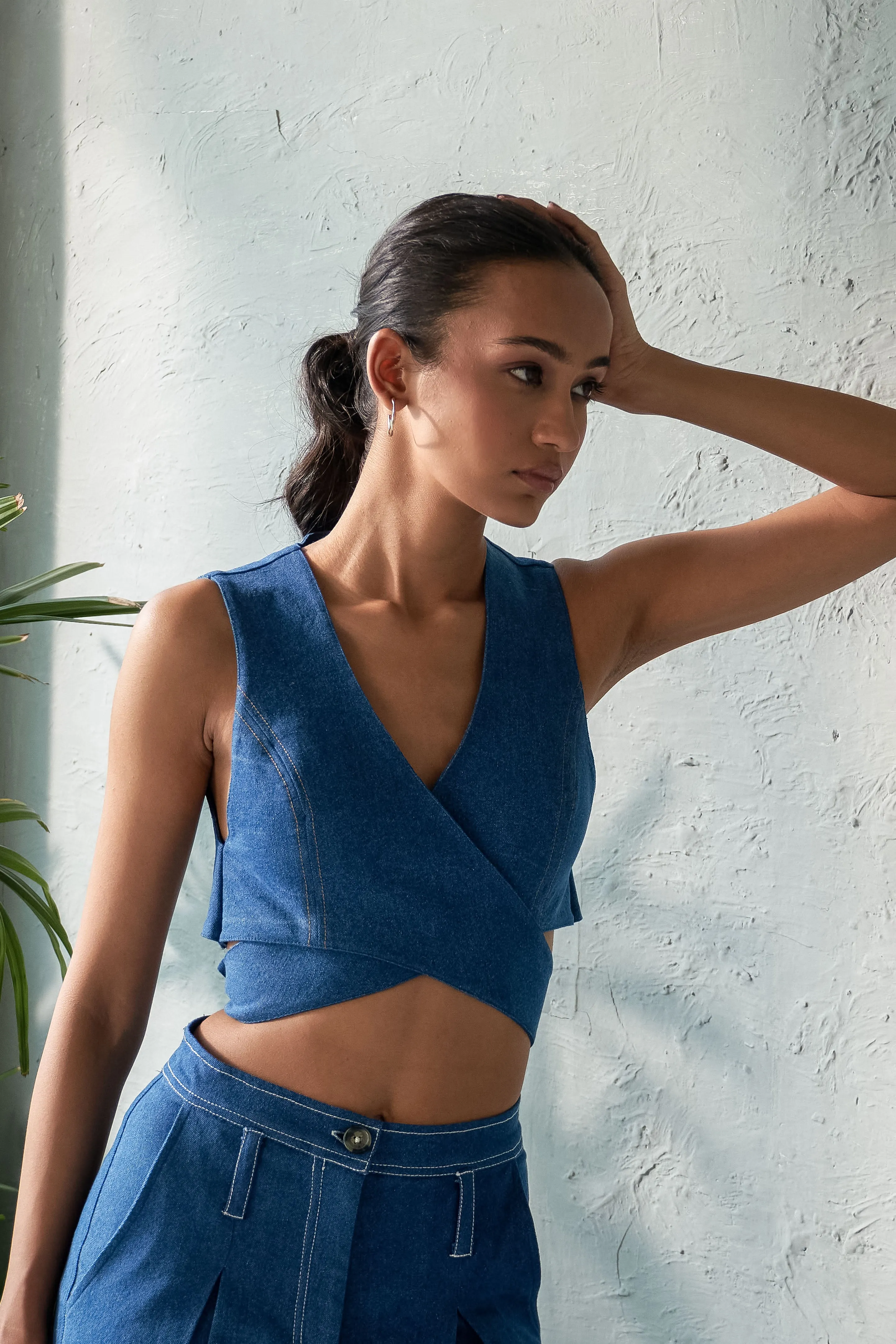 Denim Drift Tie-Up Top