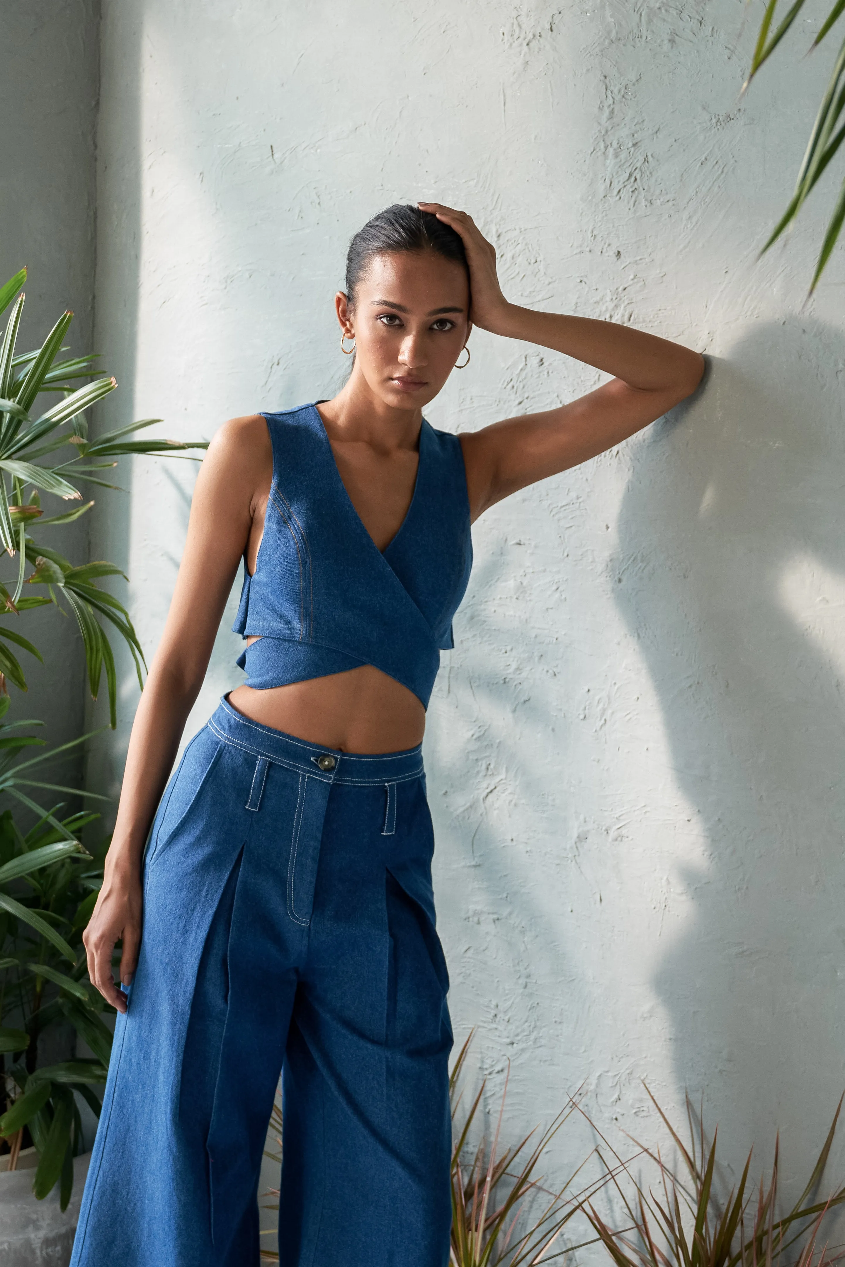Denim Drift Tie-Up Top