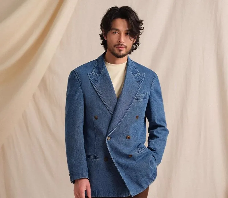 Double-Breasted Denim Blazer