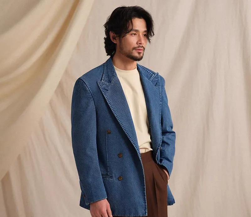 Double-Breasted Denim Blazer
