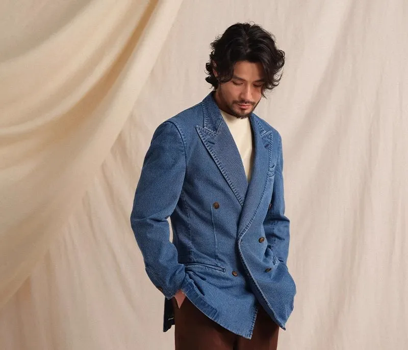 Double-Breasted Denim Blazer