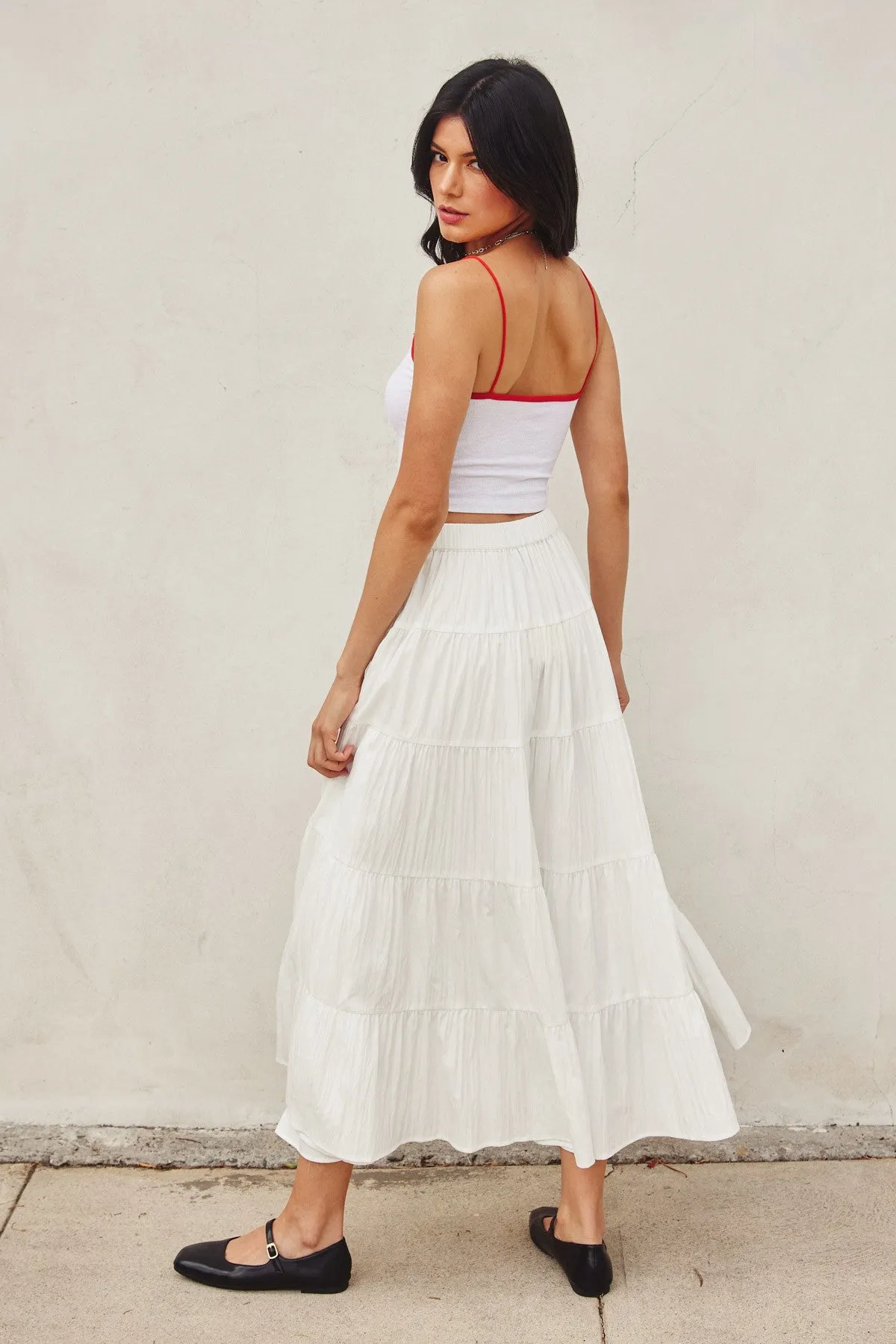Feminine Grace Midi Tiered Skirt