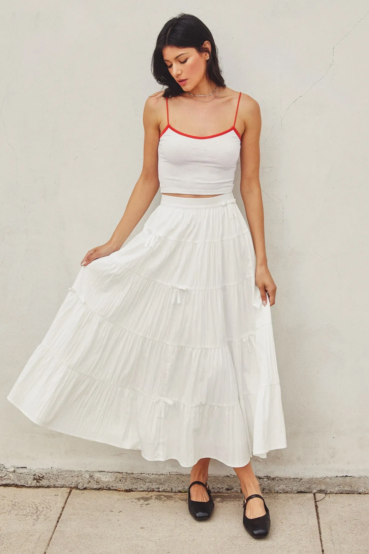 Feminine Grace Midi Tiered Skirt