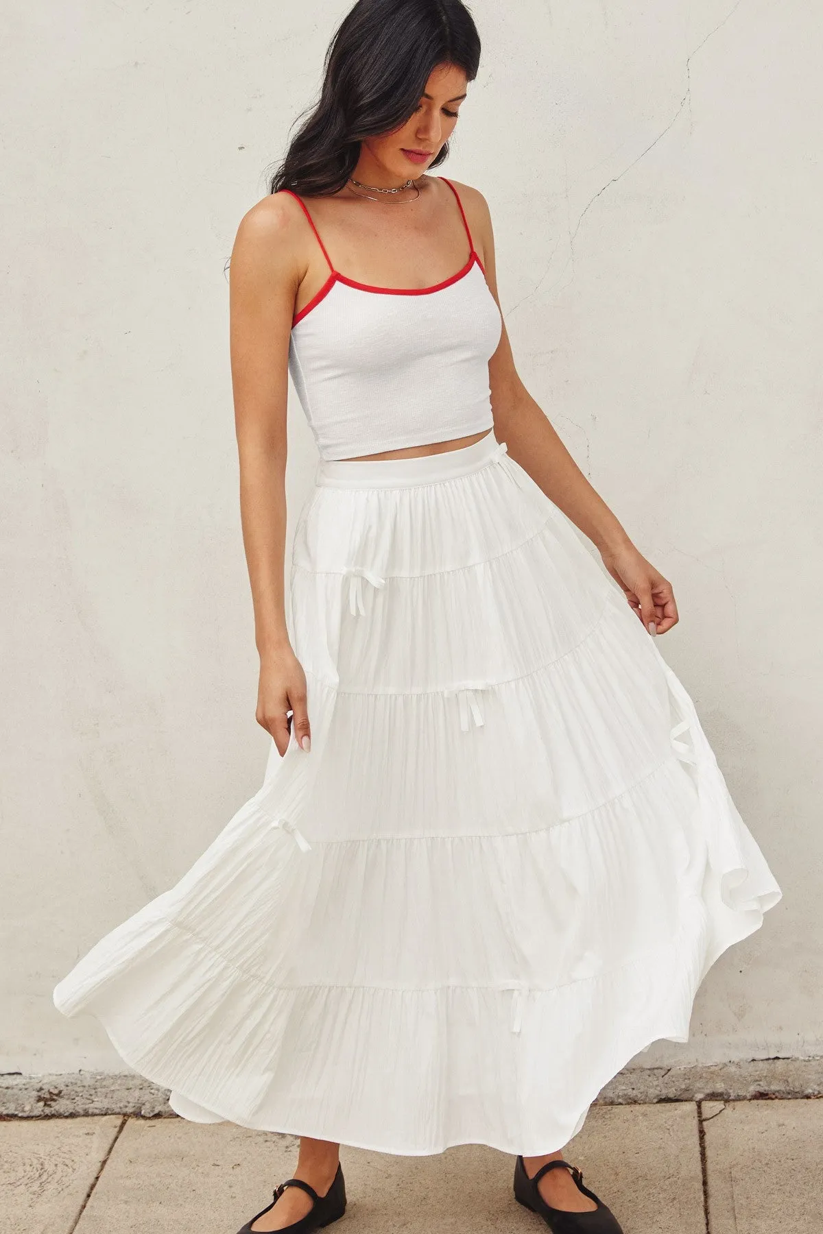 Feminine Grace Midi Tiered Skirt