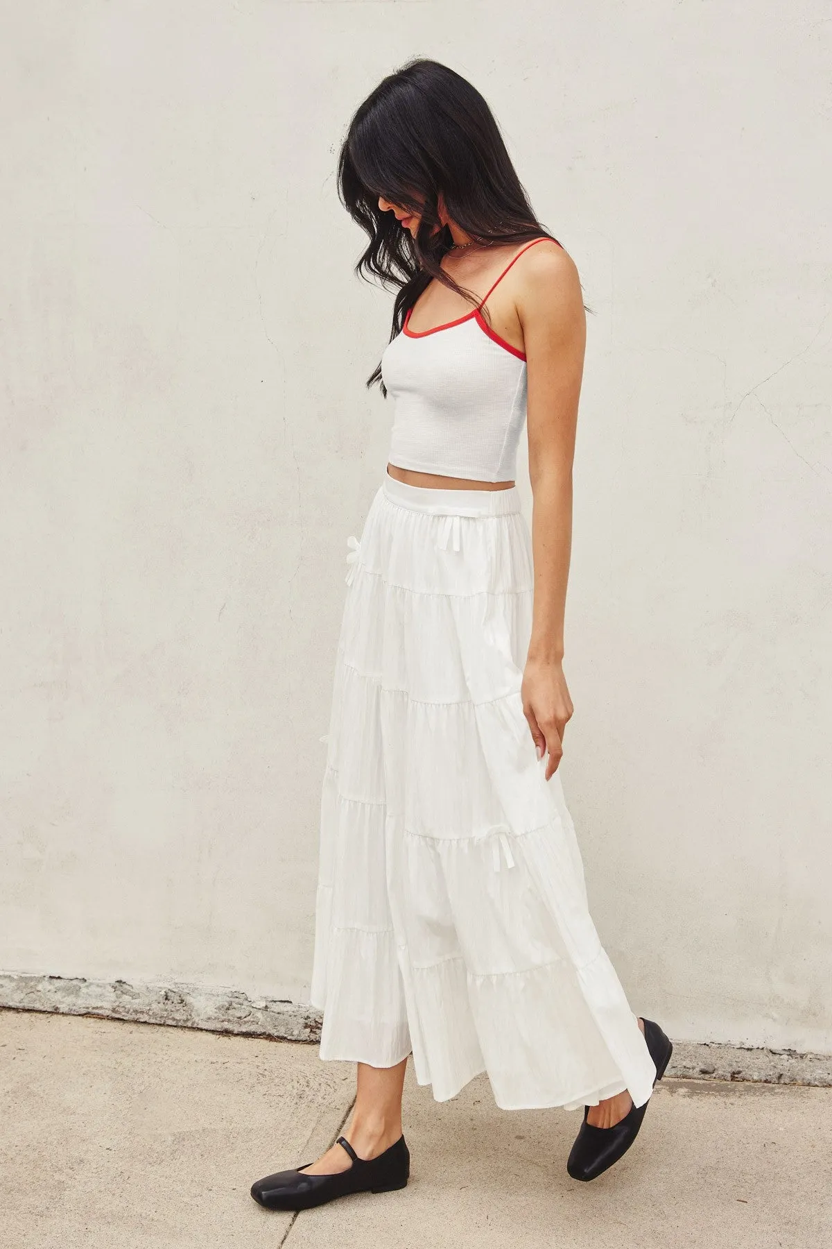 Feminine Grace Midi Tiered Skirt