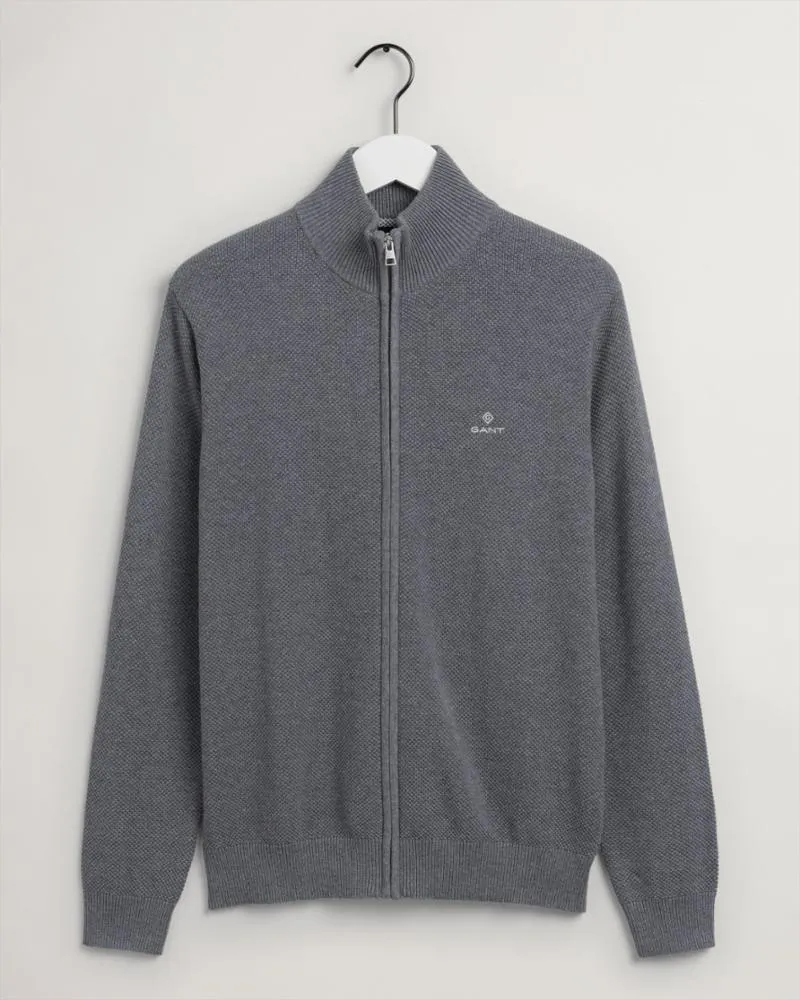 Gant Apparel Mens COTTON PIQUE ZIP CARDIGAN 92/DARK GREY MELANGE