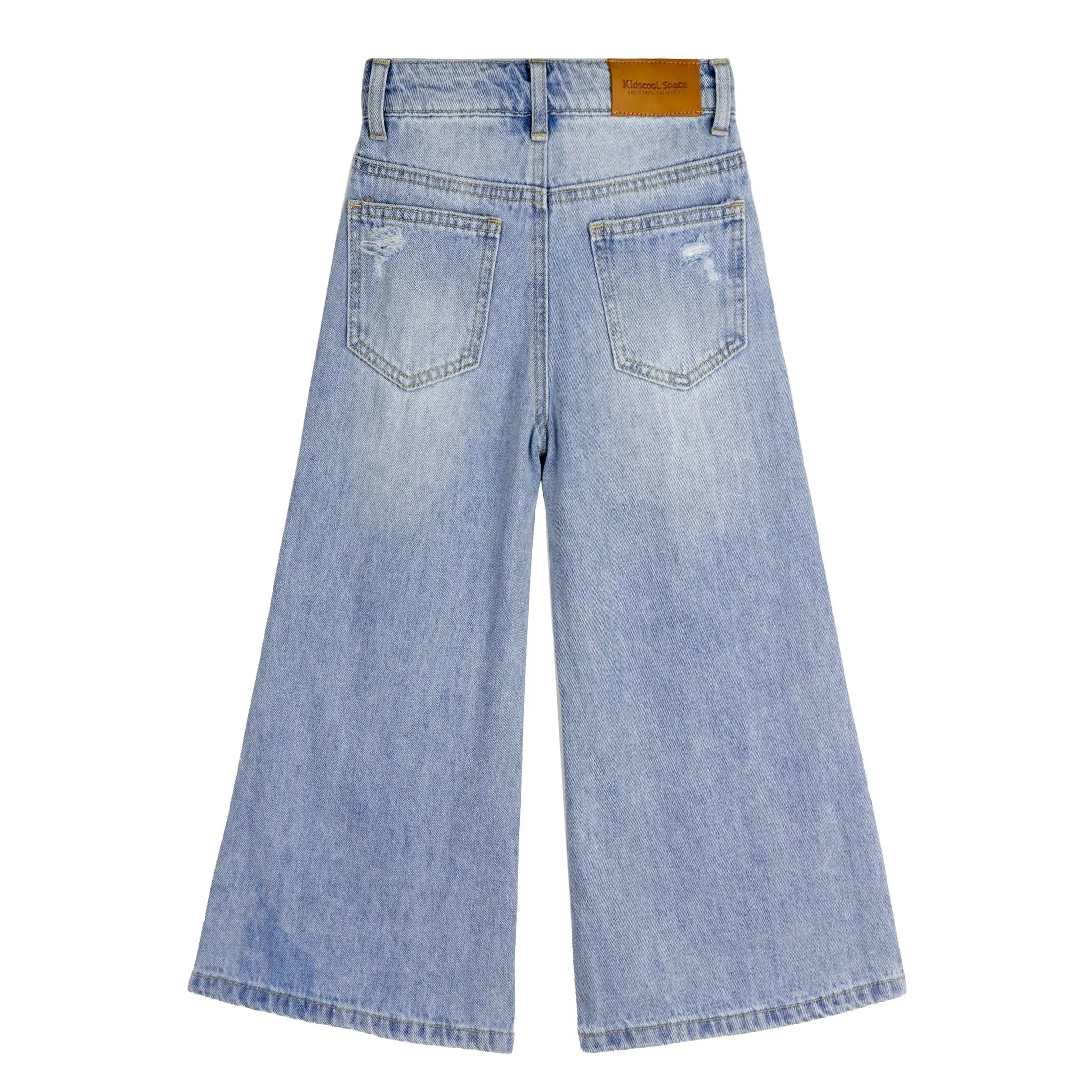 Girls Flare Ripped Wide Leg Soft Jeans