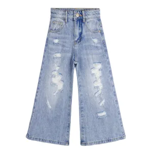 Girls Flare Ripped Wide Leg Soft Jeans
