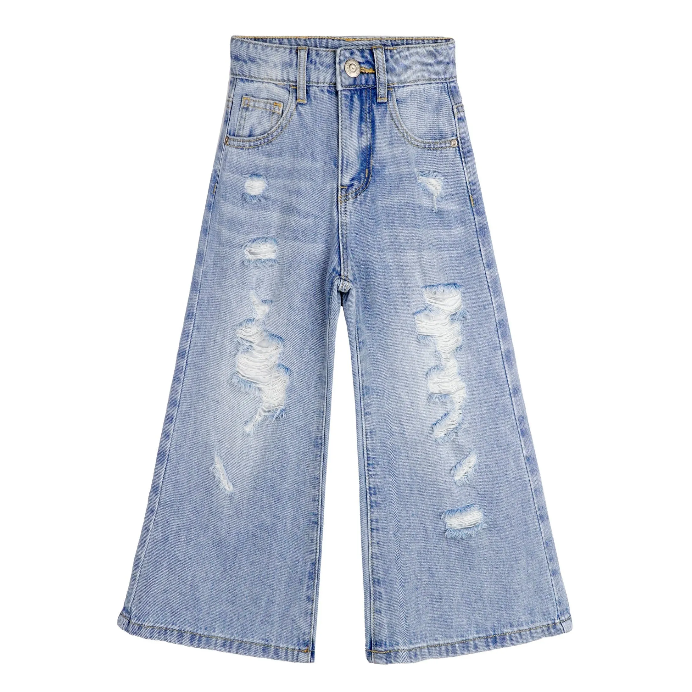 Girls Flare Ripped Wide Leg Soft Jeans