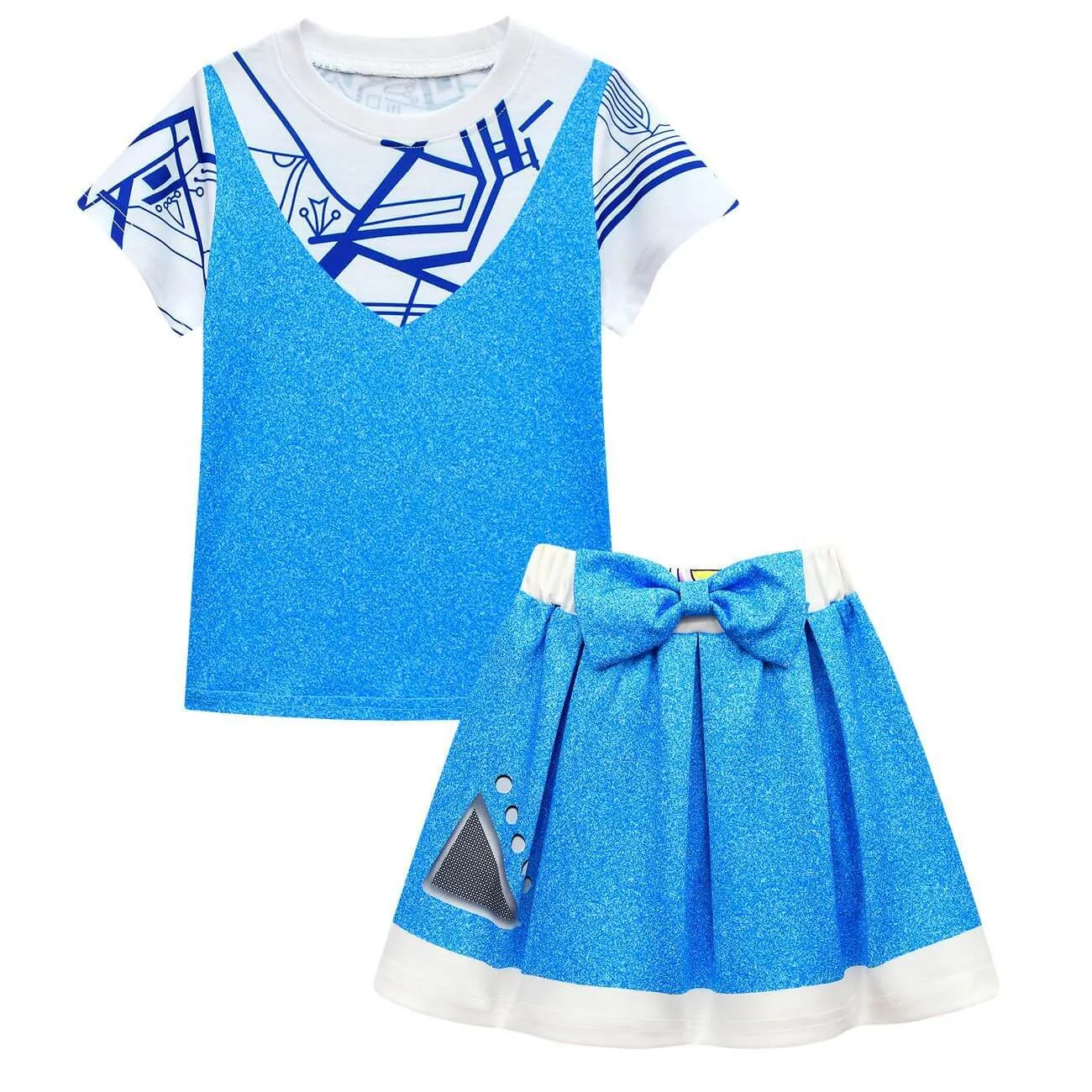 Girls Zombies Cosplay Costume Kids A-Li Tees Skirt Suit with Bag and Wig for Age 3-8Y