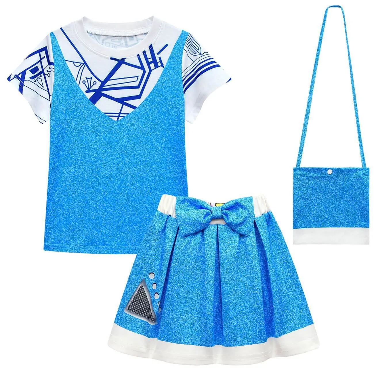 Girls Zombies Cosplay Costume Kids A-Li Tees Skirt Suit with Bag and Wig for Age 3-8Y