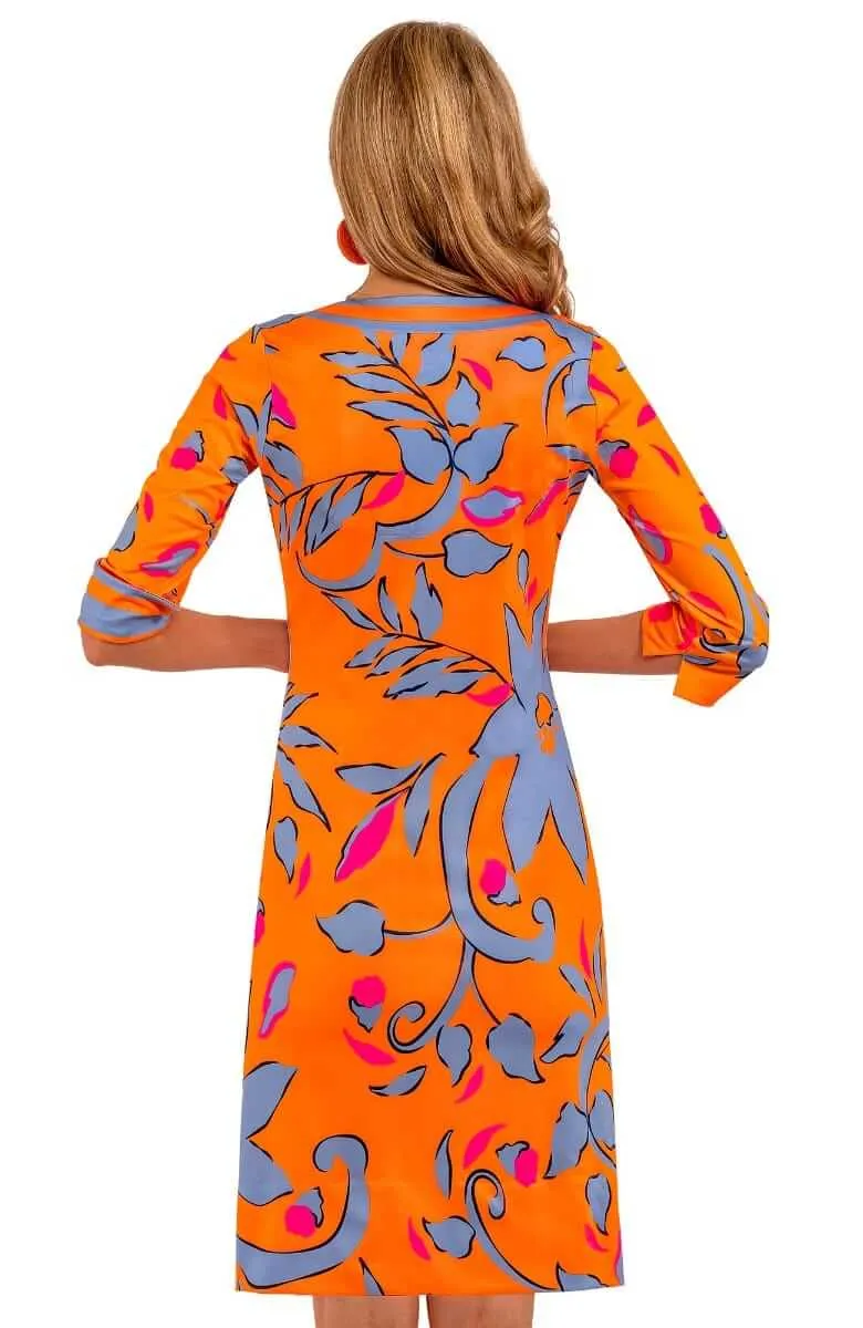 Gretchen Scott Jersey Split Neck Full Bloom Dress - Orange