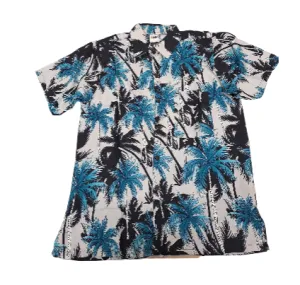 Grey Men's Hawaiian Shirt Teal/Black Palm