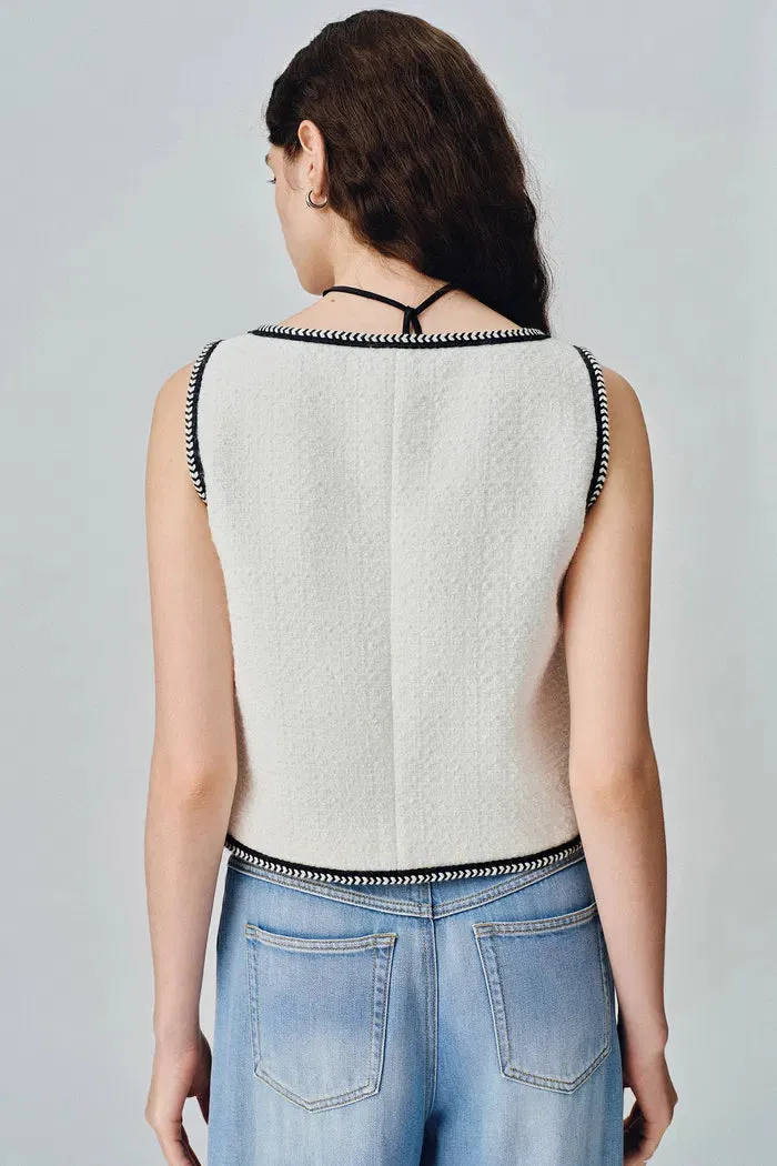 Hailey Square Neck Vest in Herringbone Wool Blend Tweed