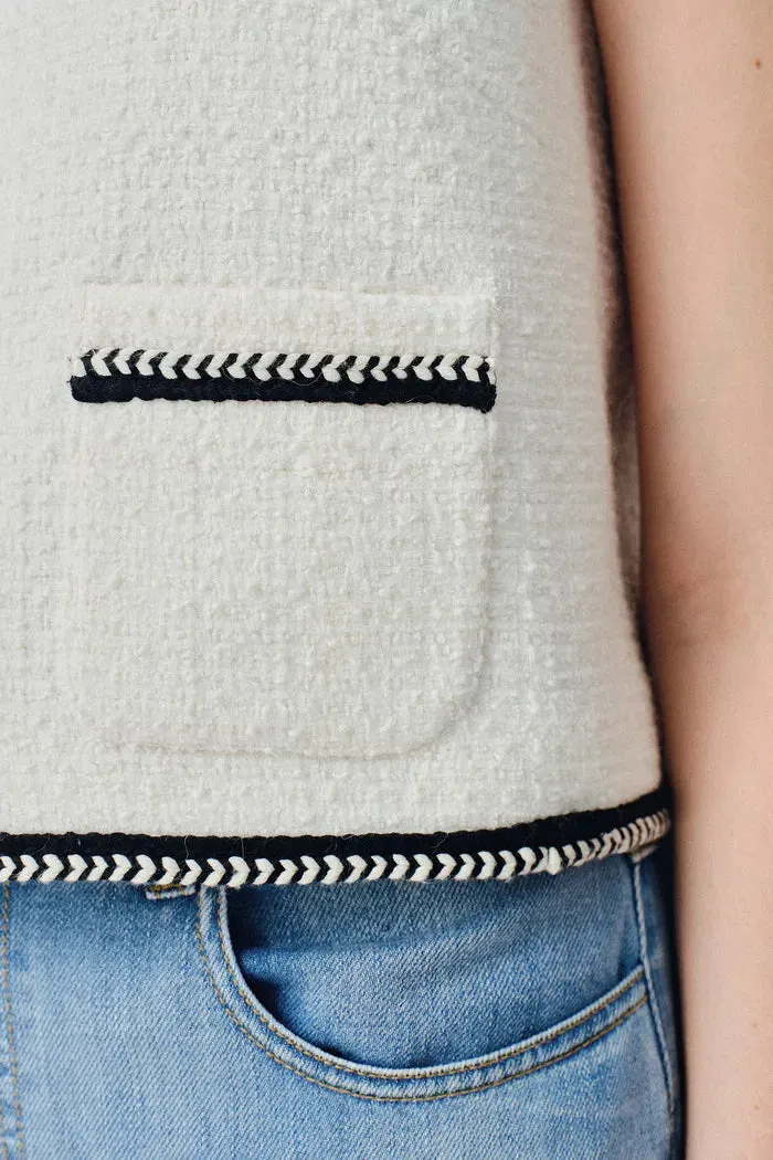 Hailey Square Neck Vest in Herringbone Wool Blend Tweed