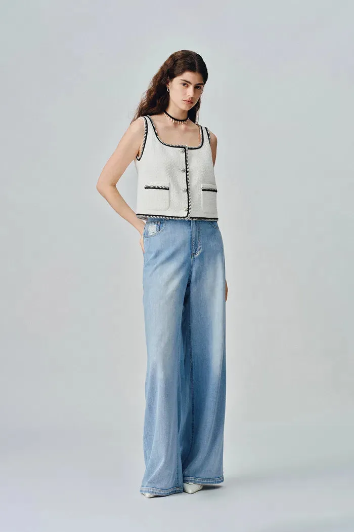 Hailey Square Neck Vest in Herringbone Wool Blend Tweed