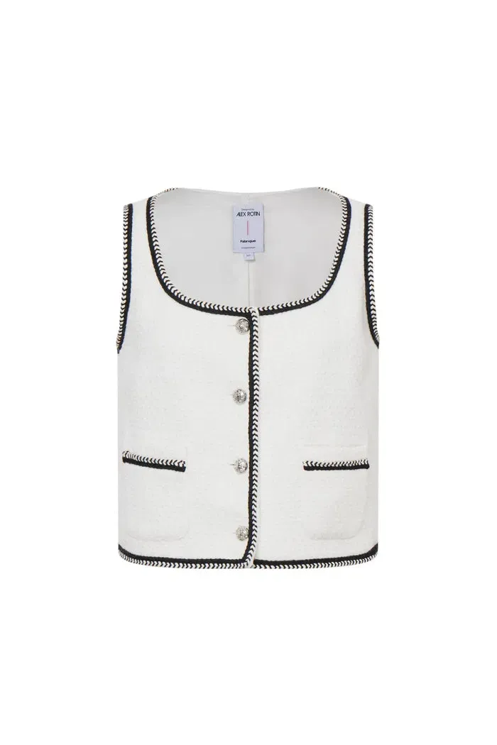 Hailey Square Neck Vest in Herringbone Wool Blend Tweed