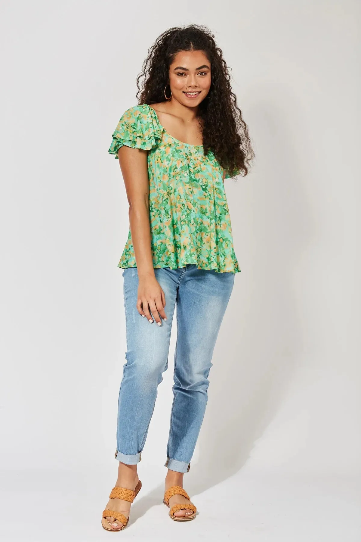 Haven Zanzibar frill print top Kumquat