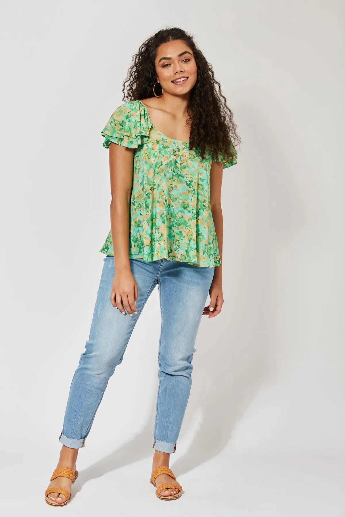 Haven Zanzibar frill print top Kumquat
