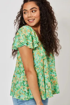 Haven Zanzibar frill print top Kumquat